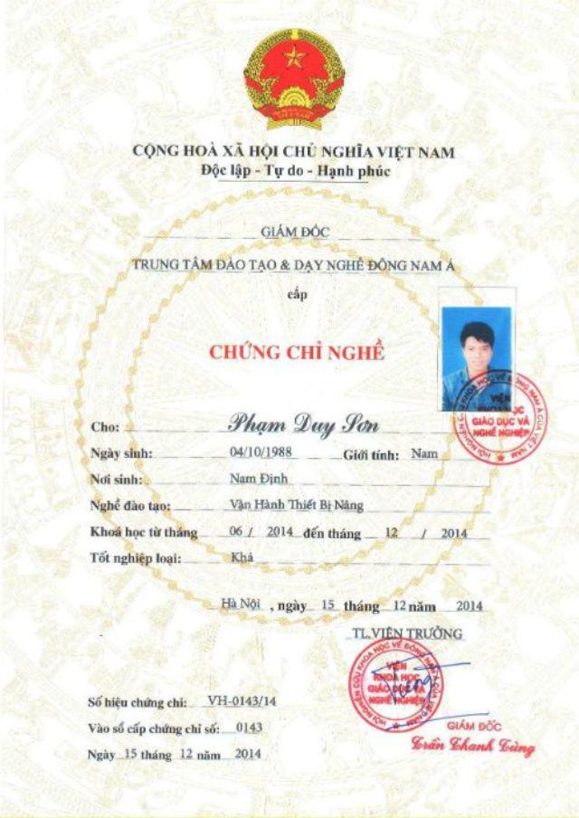 chứng chỉ sơ cấp nghề