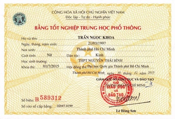 Dịch vụ làm bằng cấp 3 giá 1 triệu không cọc lấy ngay